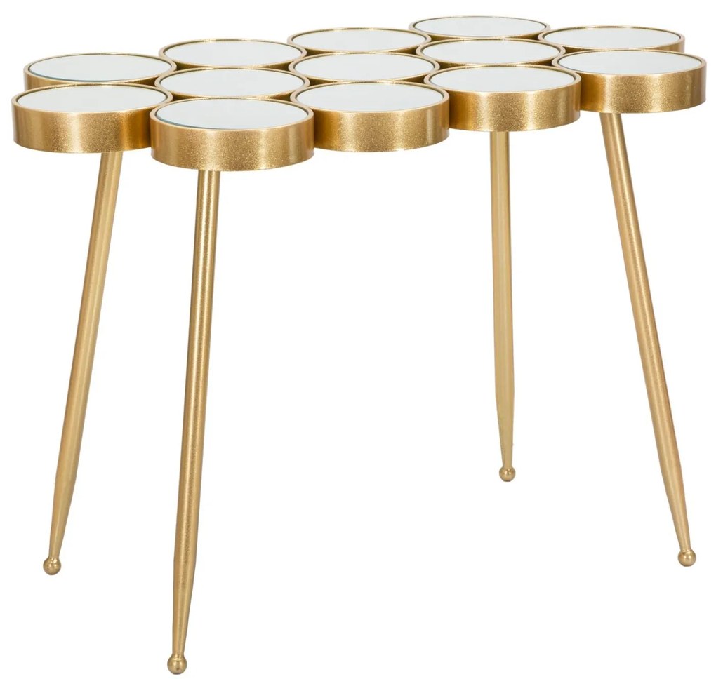 Kisasztal kör alakú tükörlapos üveg betétekkel – arany színű