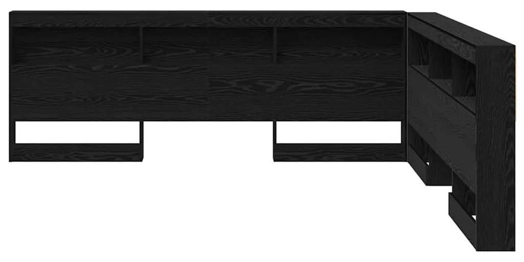 Tároló fejtámla polcokkal tárolóval Musta tammi 200 cm Faanyag