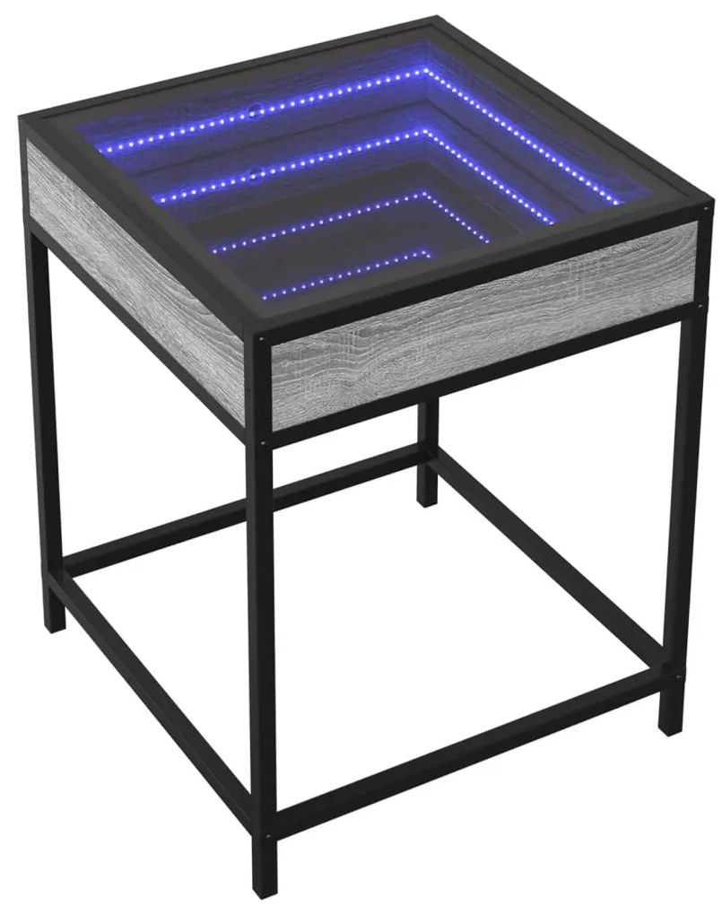Szürke sonoma végtelen hatású LED-es dohányzóasztal 40x40x51 cm