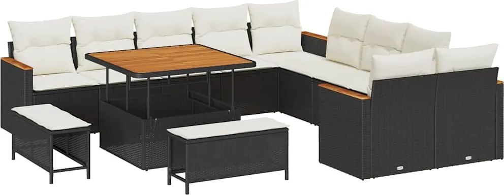 vidaXL Kerti Kanapé Szett párnával 13 pcs Fekete polirattan