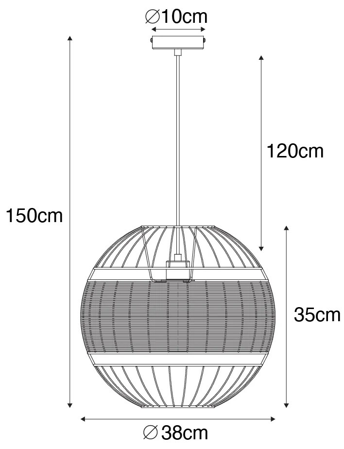 Keleti függőlámpa fekete rattannal 38 cm - Emir