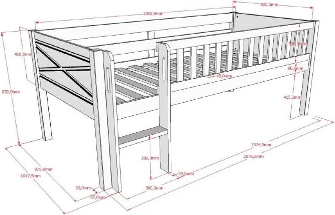 Fehér borovi fenyő galéria gyerekágy ágyráccsal 90x200 cm Scott – Vipack