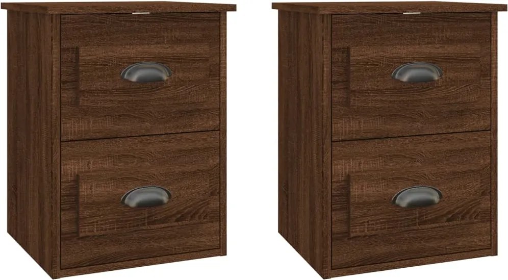 vidaXL 2db barna tölgyszínű falra szerelhető éjjeliszekrény 41,5x36x53