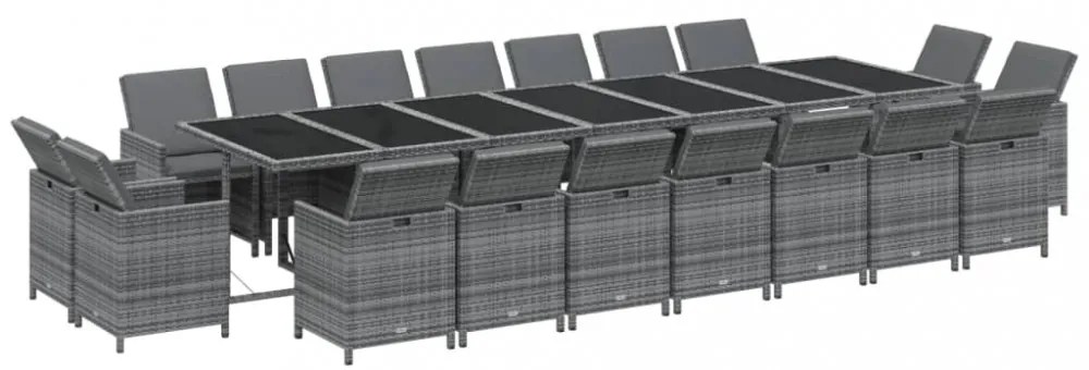 19 részes szürke polyrattan kerti étkezőgarnitúra párnákkal