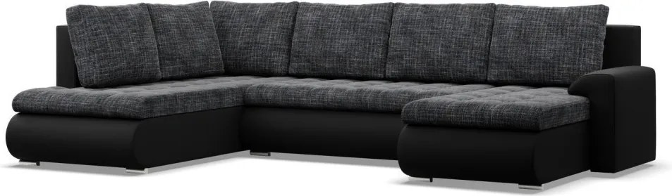 Tokio U sarokkanapé, 3 ágyneműtartóval, fonott + műbőr, baloldali, szürke - fekete