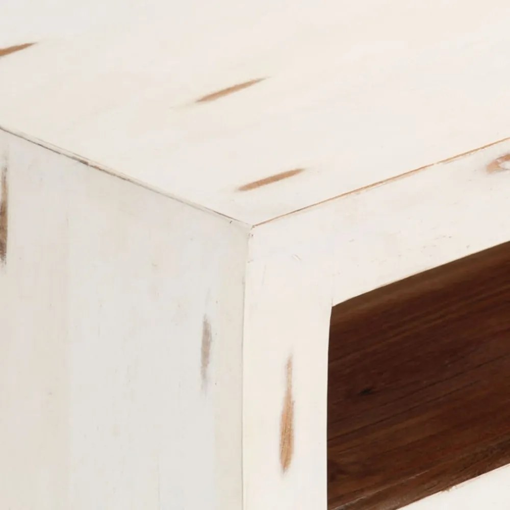 fehér tömör akácfa TV-szekrény 110 x 30 x 40 cm