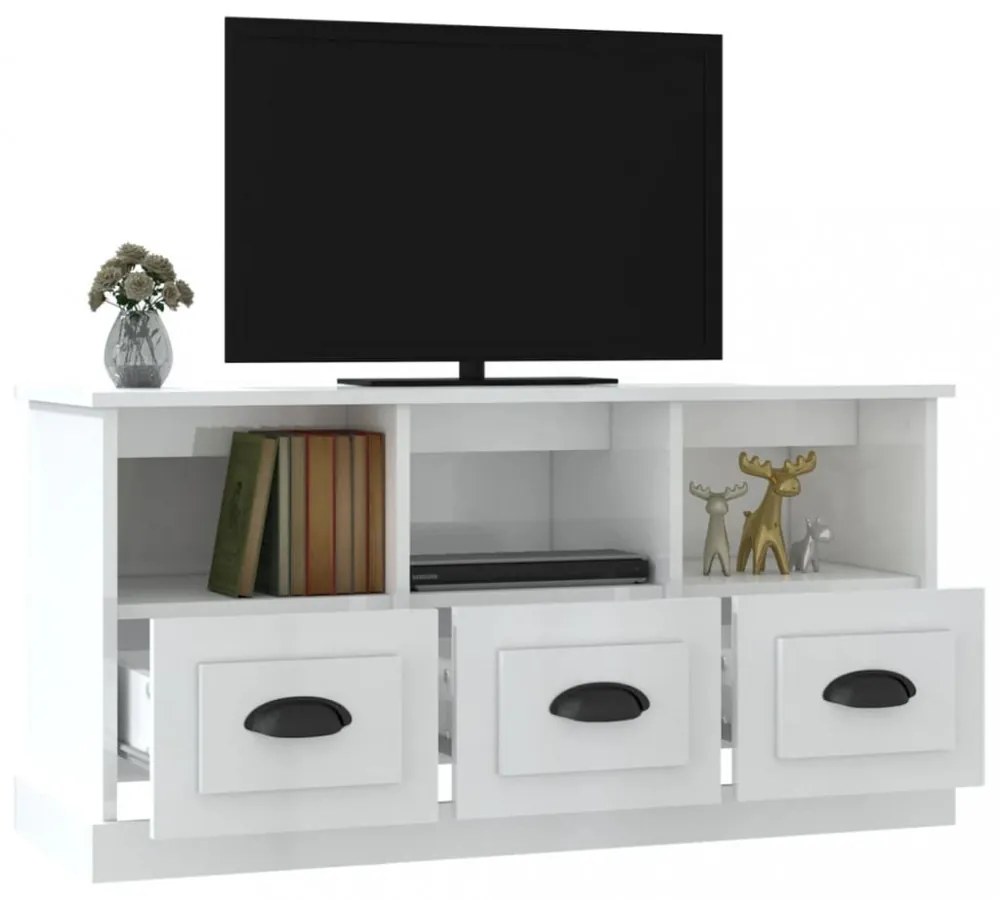 fehér magasfényű szerelt fa TV-szekrény 100x35x50 cm