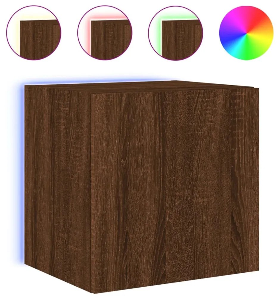 2 db barna tölgyszínű fali TV-szekrény LED-del 40,5x35x40 cm