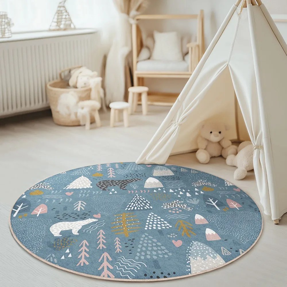 Kék mosható gyerek szőnyeg ø100 cm Forest Land – Mila Home