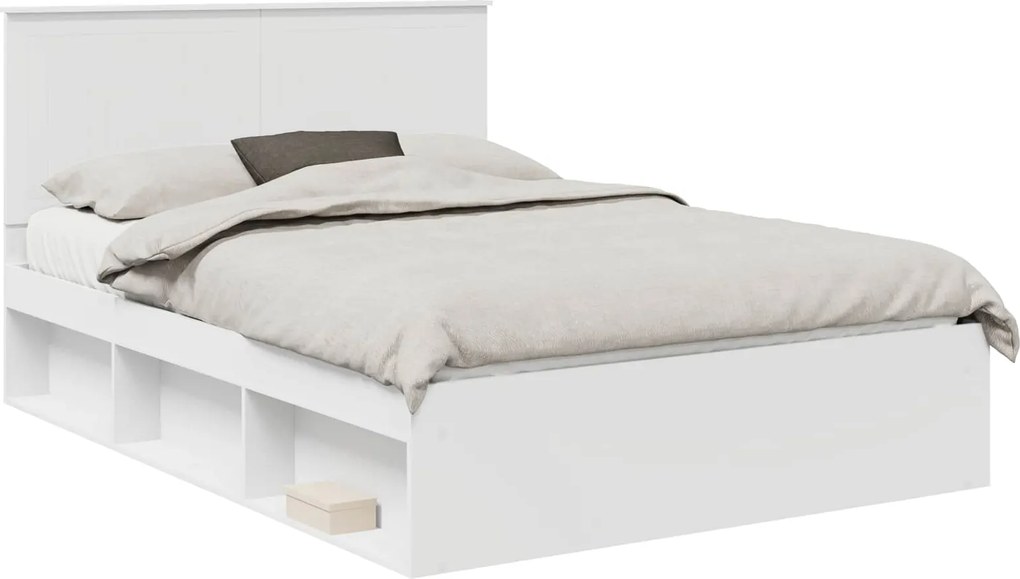 vidaXL Ágykeret fejtámlával Fehér 140 x 190 cm Tömör fenyőfa