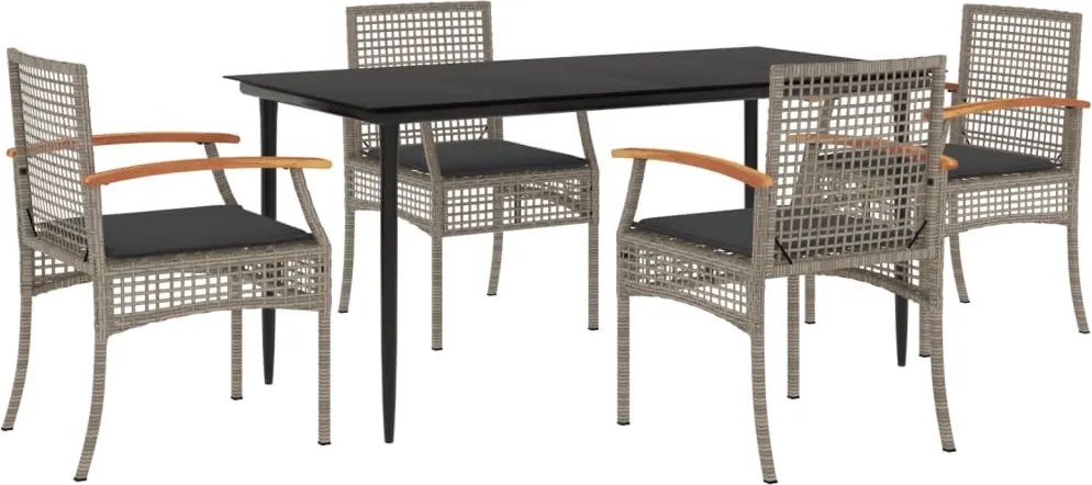 vidaXL 5 részes szürke polyrattan kerti étkezőgarnitúra párnával