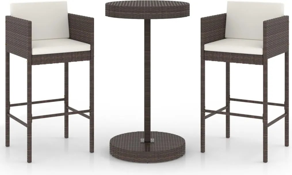 vidaXL 3 részes barna polyrattan kerti bárszett párnákkal