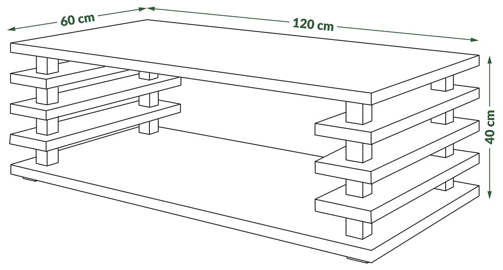 Mazzoni PORTO Arany Tölgy - MODERN DOHÁNYZÓASZTAL LAMELLÁKKAL 2az1-ben GÖRGŐS/FIX