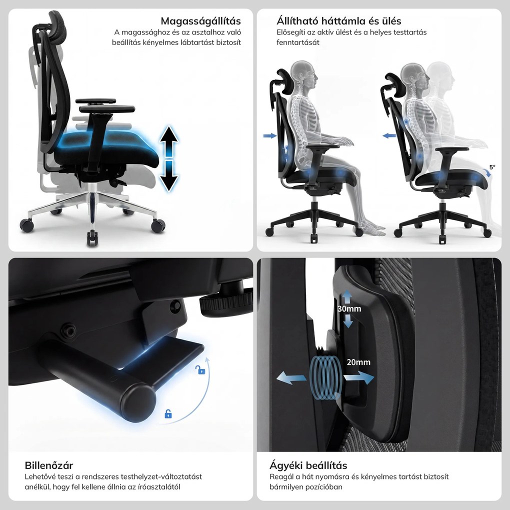 Ergonómikus, forgó irodai szék, szürke: VECTOR