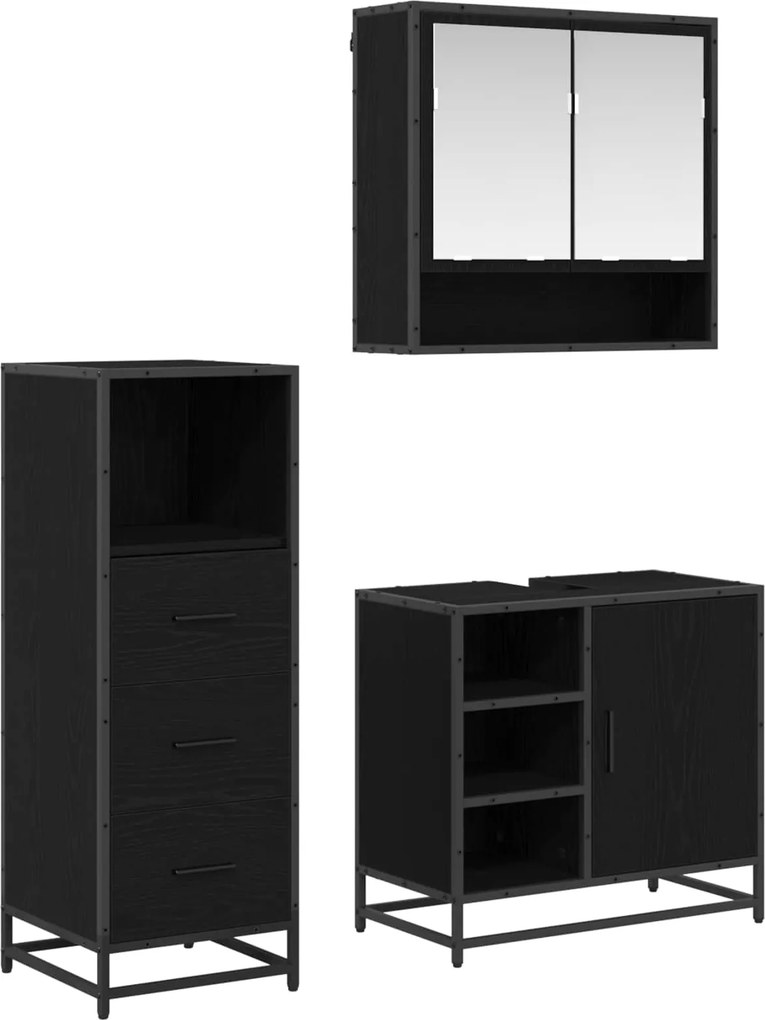 vidaXL Fürdőszoba bútor szett fiókkal 3 pcs Fekete tölgy Faanyag