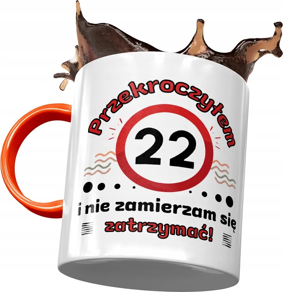 Narancssárga bögre Születésnapra 22 22. 22. fényképes nyomattal