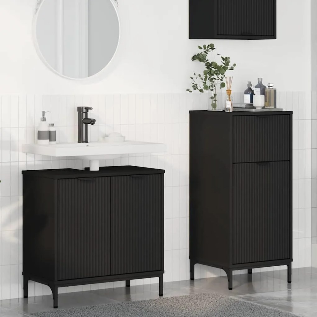 Fürdőszoba bútor szett 2 pcs Fekete 39.5 x 36 x 88 cm Faanyag