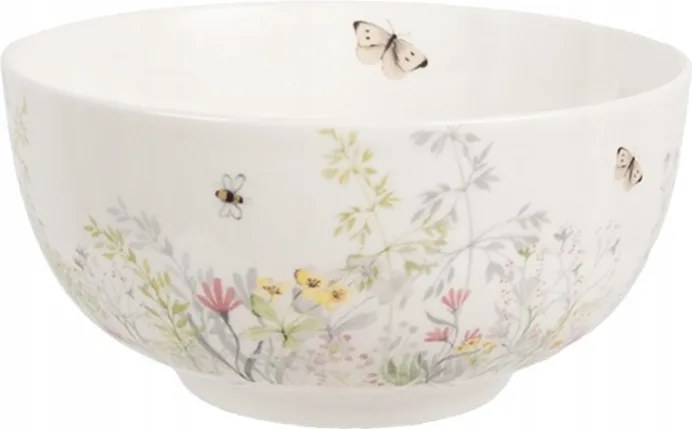 Fehér porcelán leveses tál réti virágokkal és pillangókkal Wildflower F