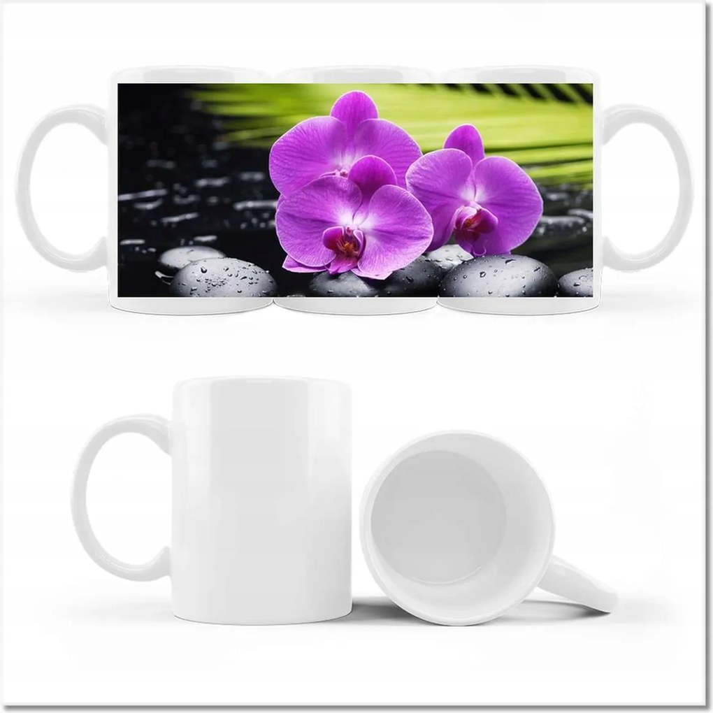 Orchidea mintás bögre kövekkel
