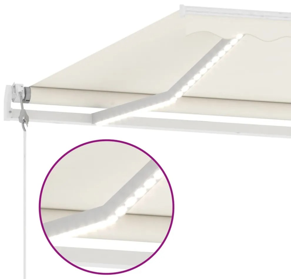 krémszínű automata szélérzékelős és LED-es napellenző 500x350cm