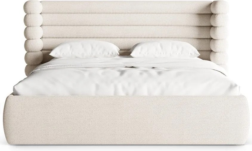 Bézs kárpitozott ágyneműtartós franciaágy ágyráccsal 200x200 cm Mount – Micadoni
