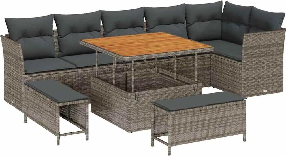 vidaXL Kerti Kanapé Szett 9 pcs Szürke polirattan