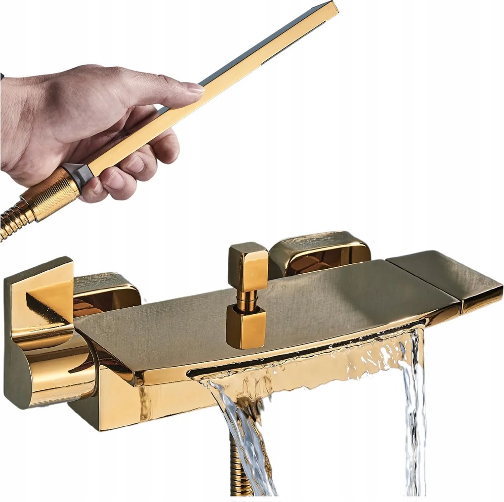 Fali Kád-Zuhany Csaptelep Polccal, Vízesés Funkcióval, Arany Színű Ari