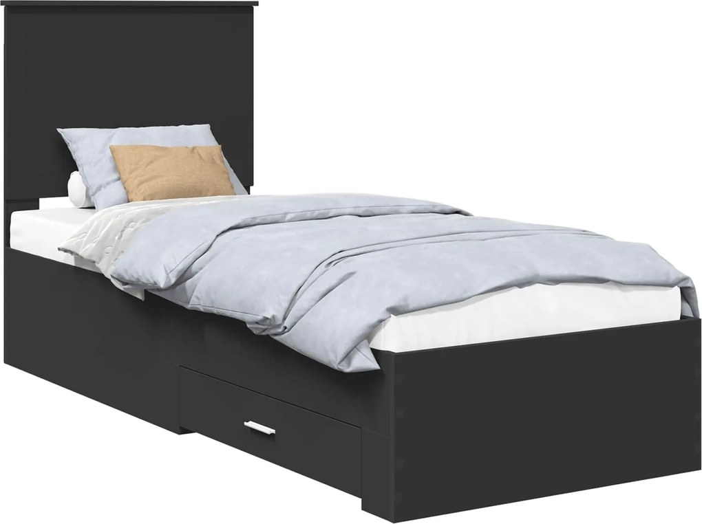 vidaXL Ágykeret fejtámlával Fekete és Ezüst 70 x 190 cm Faanyag