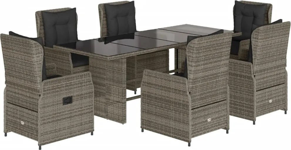 vidaXL 7 részes szürke polyrattan kerti étkezőgarnitúra párnával