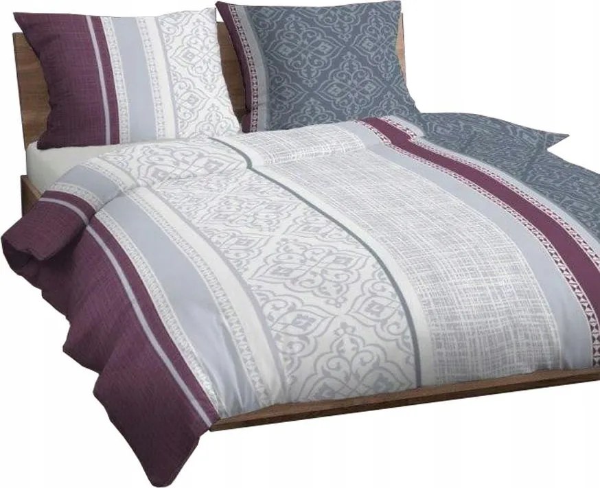 Pamut ágyneműhuzat 160x200 díszes bordó szürke cipzáras Karo