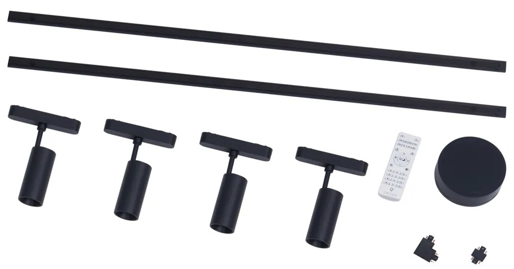 Modern sínrendszer 4 fekete spotlámpával, 1 fázisú, 200 cm - Magnetic Gert