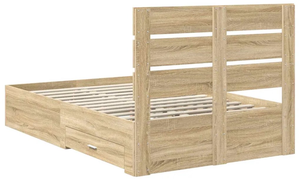 vidaXL Ágykeret fiókkal fejtámlával Sonoma tölgy 135 x 190 cm Faanyag