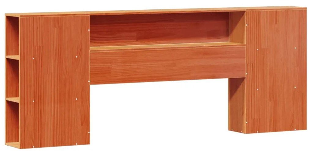barna tömör fenyőfa könyvespolcos ágy matrac nélkül 200 x 200cm