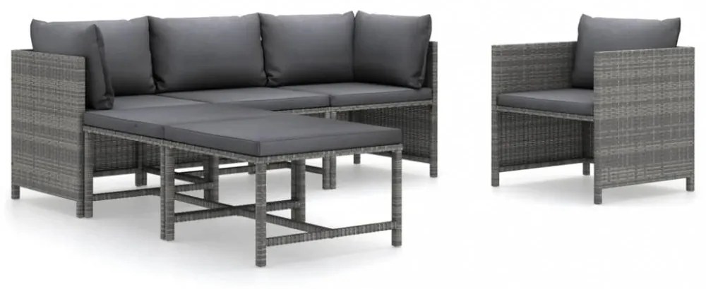 6 részes szürke polyrattan kerti ülőgarnitúra párnákkal
