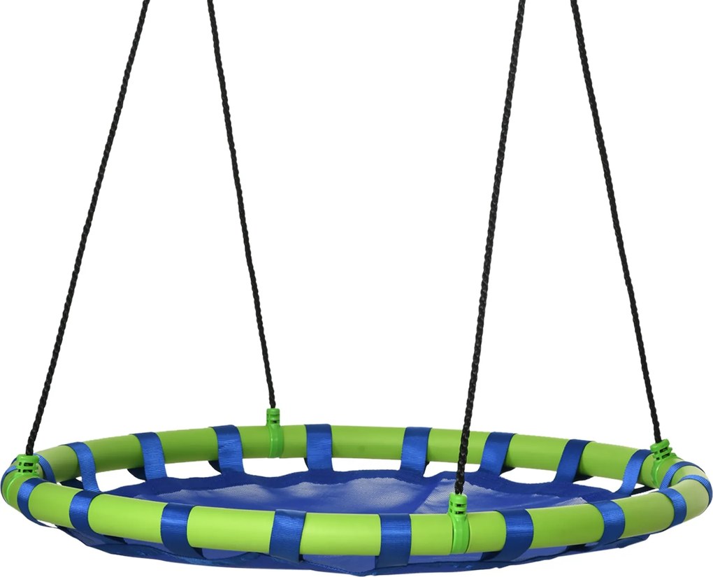 Outsunny Gyermekek Állítható Magasságú Fészek Hinta Kerek Fa Hinta 3-8 Éveseknek 150 kg-ig Kültéri Ø100x120-180 cm Kék | Aosom
