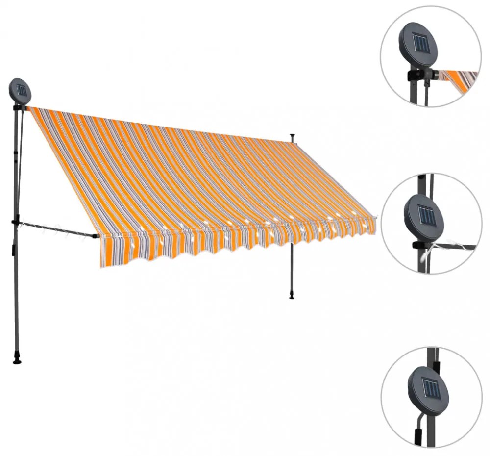 sárga és kék kézzel kihúzható LED-es napellenző 350 cm