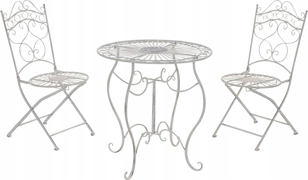 Kerti szék öntöttvas asztal szett 2x székek erkélyre antik fehér