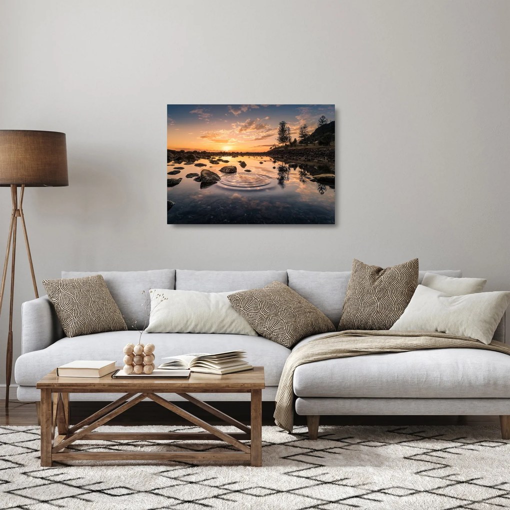 Kép - naplemente a tó mellett (üvegen) (70x50 cm)