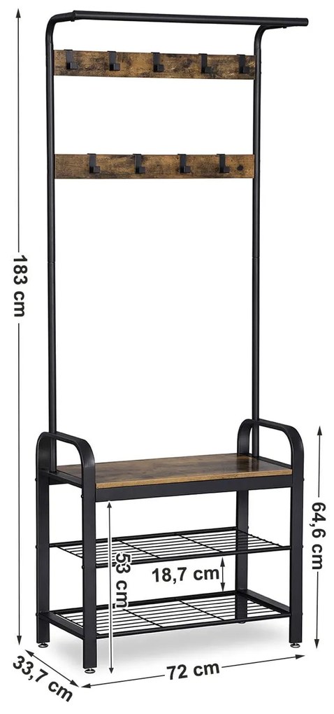 Előszoba fal TAYLOR cipősszekrénnyel 183x72 cm, rusztikus barna