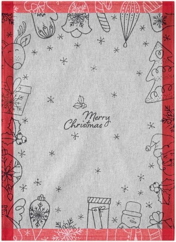 Karácsonyi konyhai törlőkendő 50x70 Zwoltex Snow Christmas szürke piros