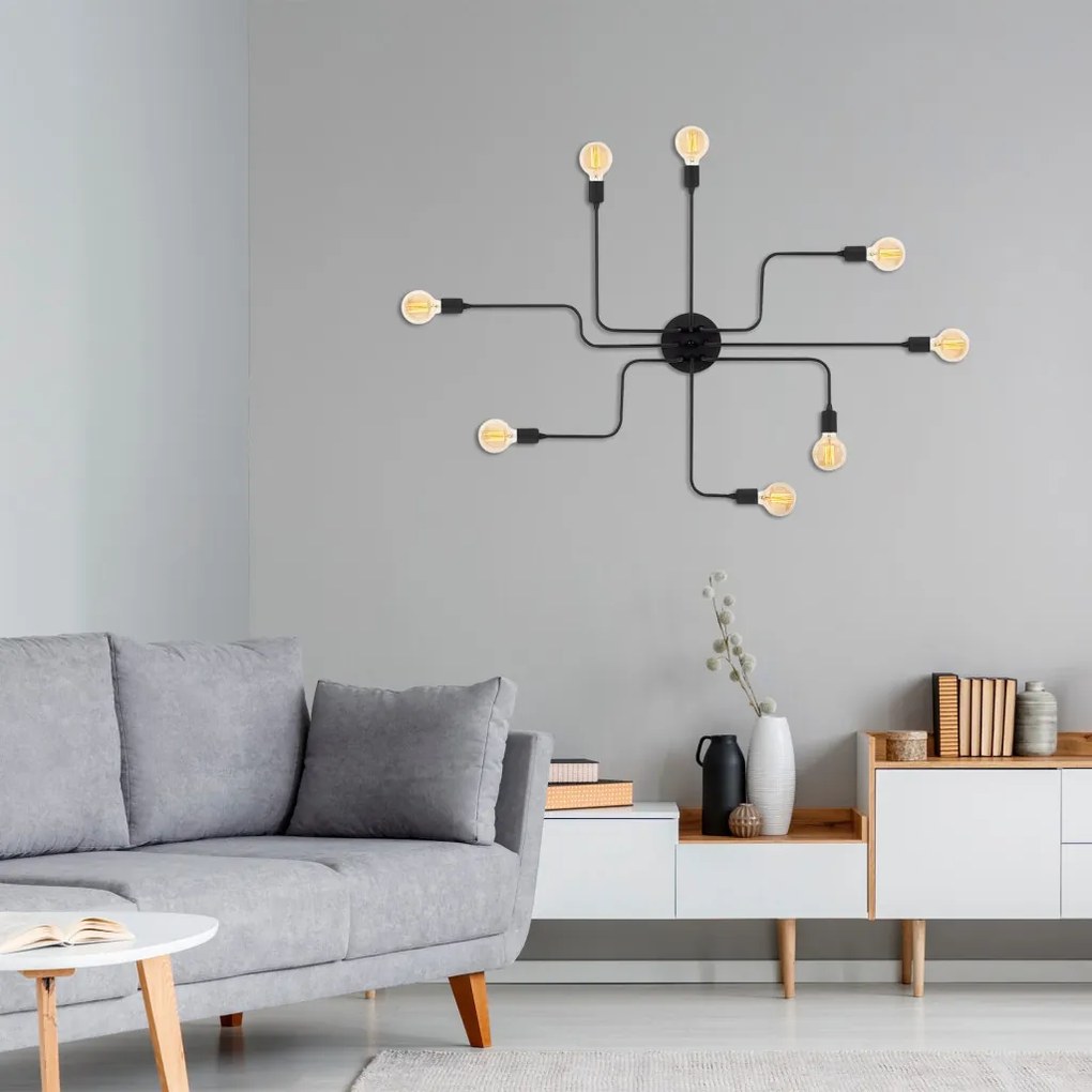 Truva N-698 fekete fém függőlámpa, Ø140 cm, 8 izzós