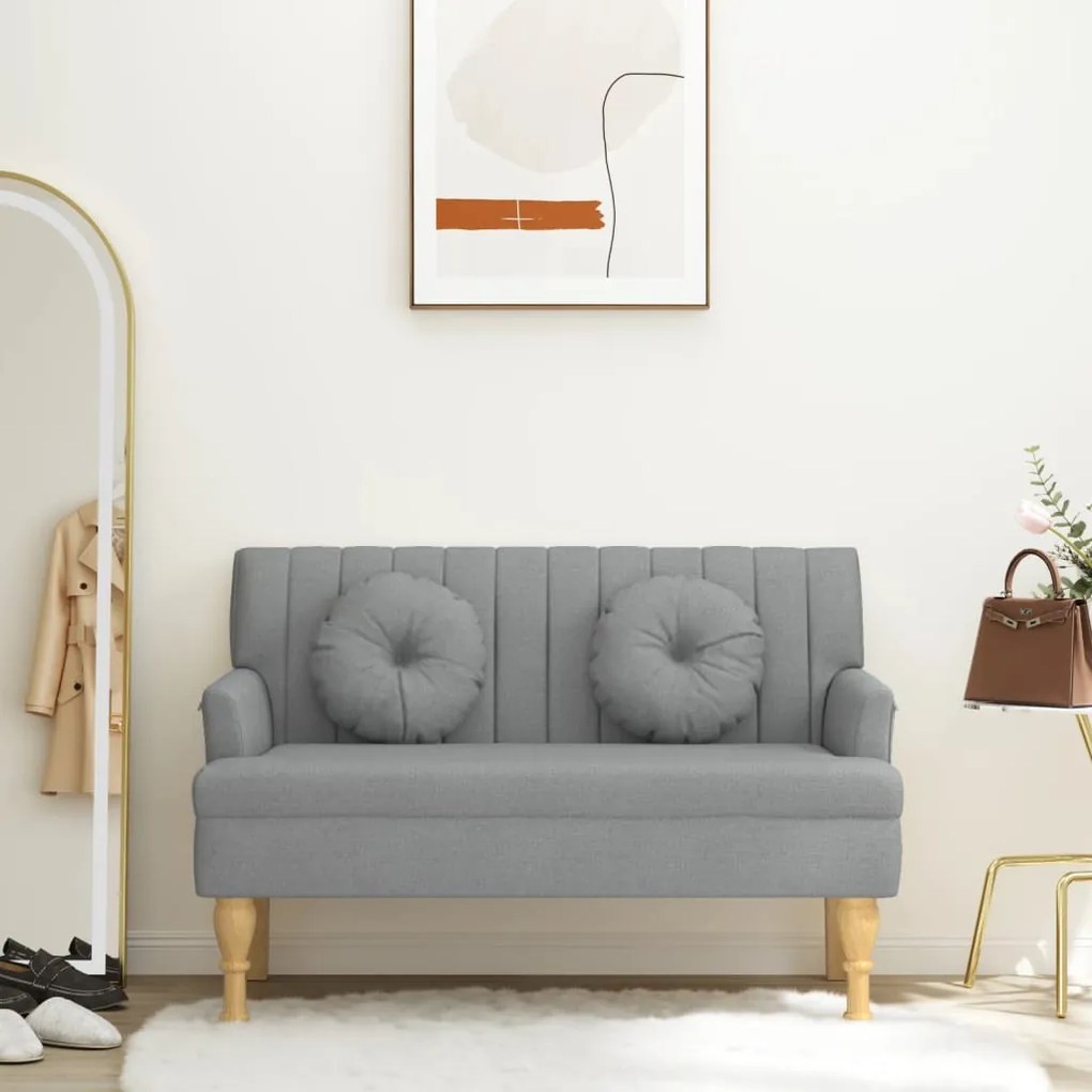 világosszürke szövetpad párnákkal 113x64,5x75,5 cm