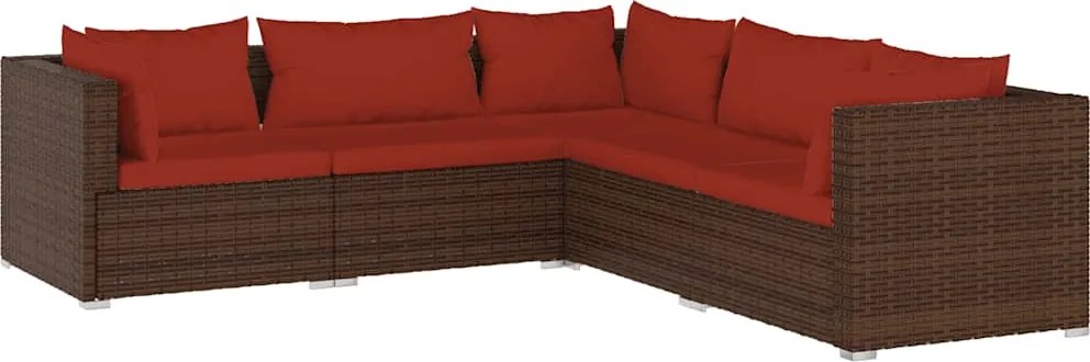 vidaXL 5 részes barna polyrattan kerti ülőgarnitúra párnákkal