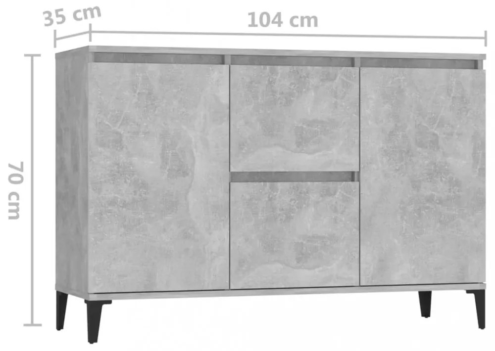 betonszürke szerelt fa tálalószekrény 104 x 35 x 70 cm