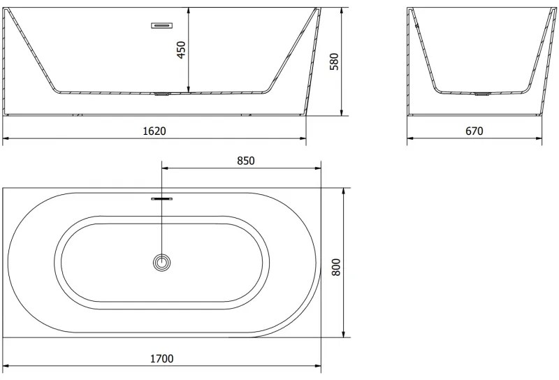 Mexen Mia, szabadon álló sarokkád, láva, 170 x 80 cm, fehér-fekete, fehér túlfolyó, 52691708075L-20