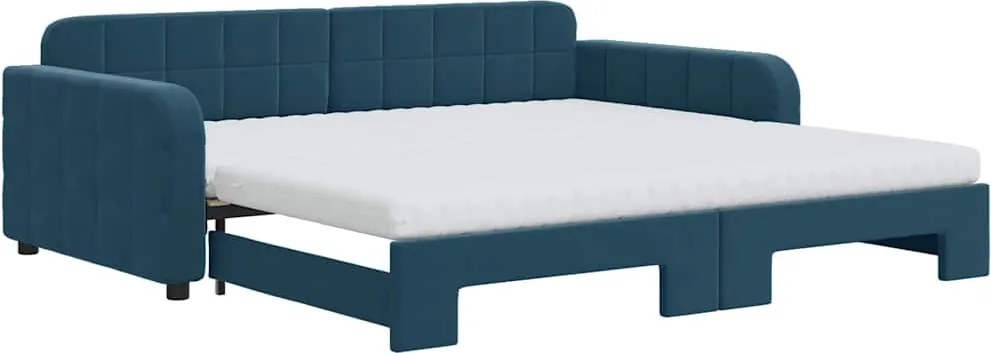 vidaXL kék bársony kihúzható heverő matraccal 100 x 200 cm