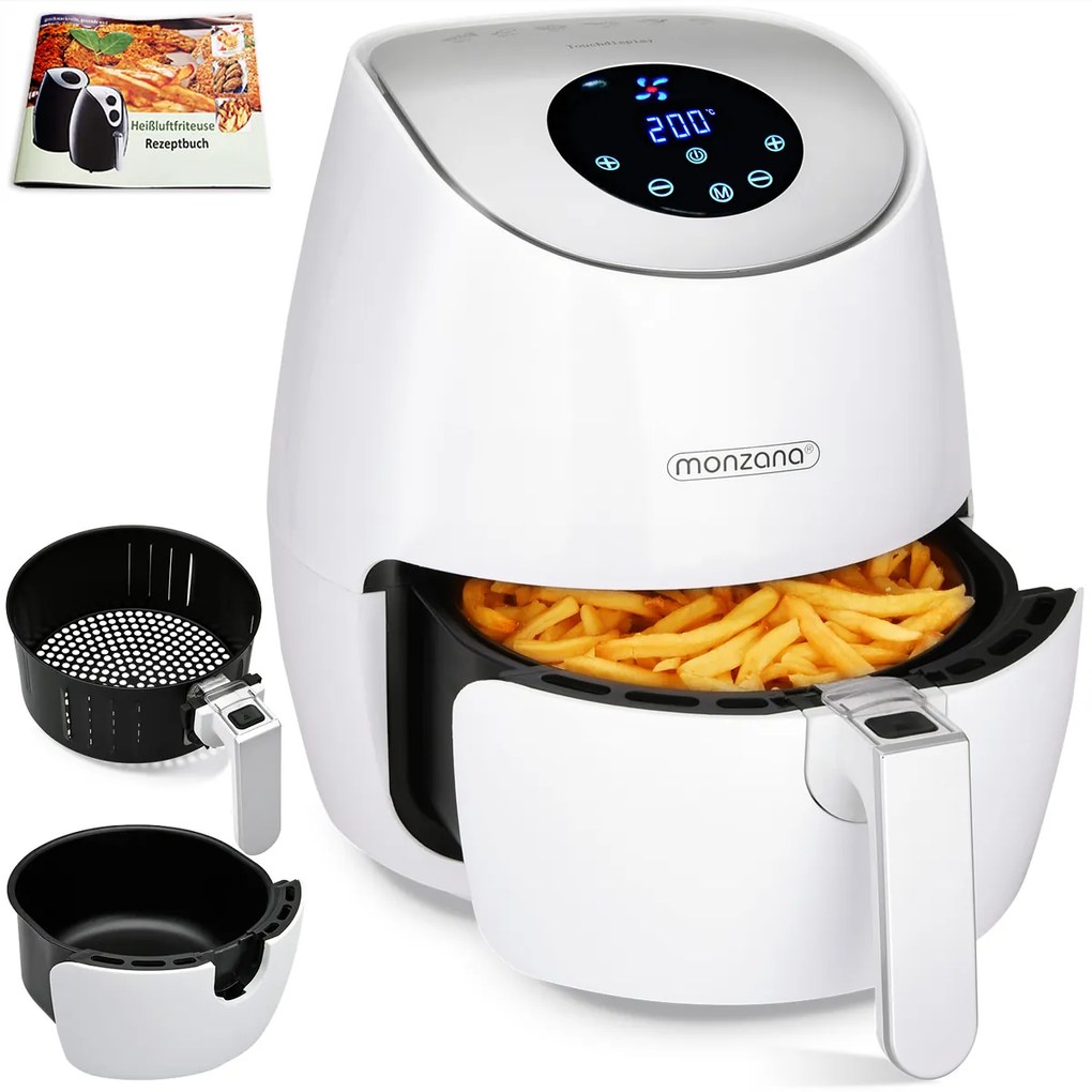 monzana® Forró levegős sütő FRYER 1 fehér - 9 az 1-ben érintőképernyővel 1485 W 3,6 l