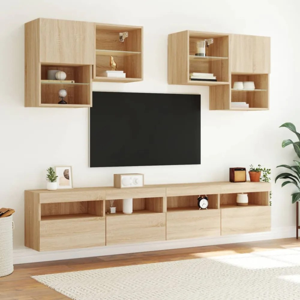 sonoma tölgy színű fali TV-szekrény LED-ekkel 100x30x40 cm