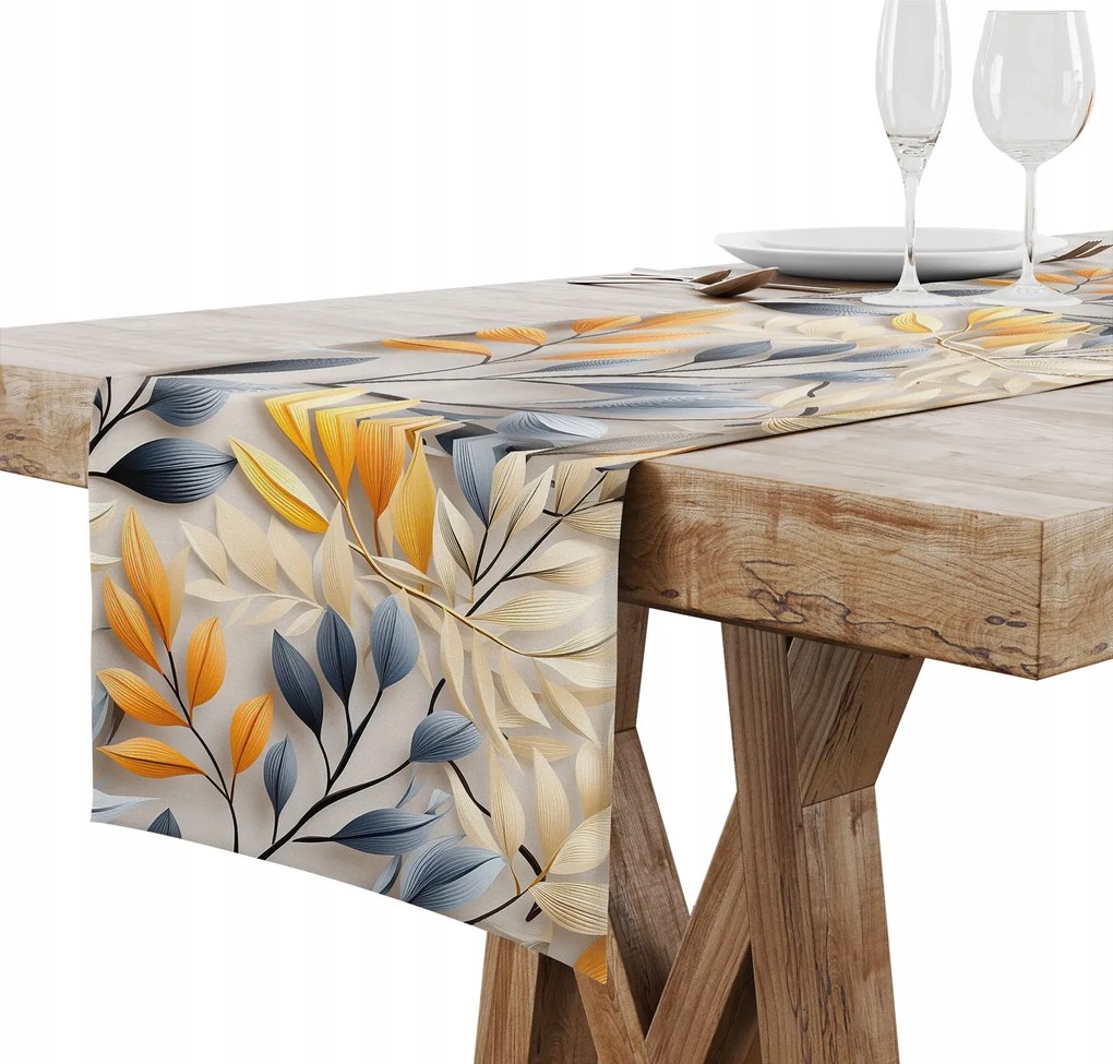 Futófelület Abrosz Asztalra Matt Sima 40x140 Narancssárga Levelek 002