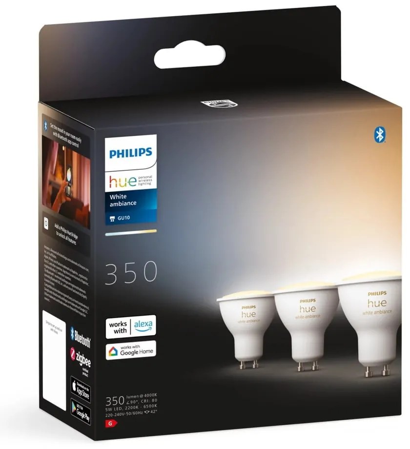 LED okos izzó szett 3 db-os GU10, 4 W White ambiance – Philips Hue